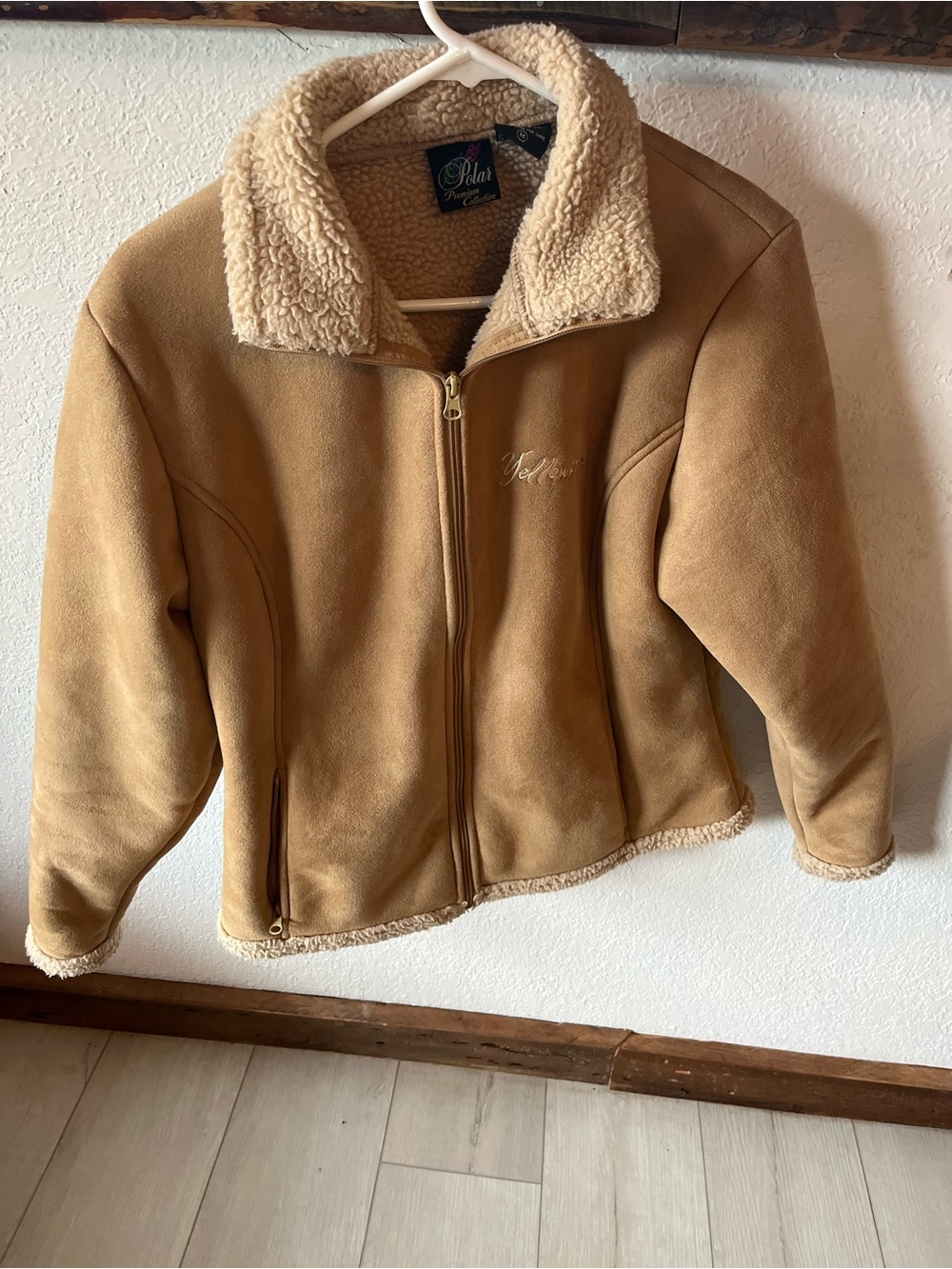 Women's Tan Sherpa-Lined Bomber Jacket w/ Yellowstone embroidered